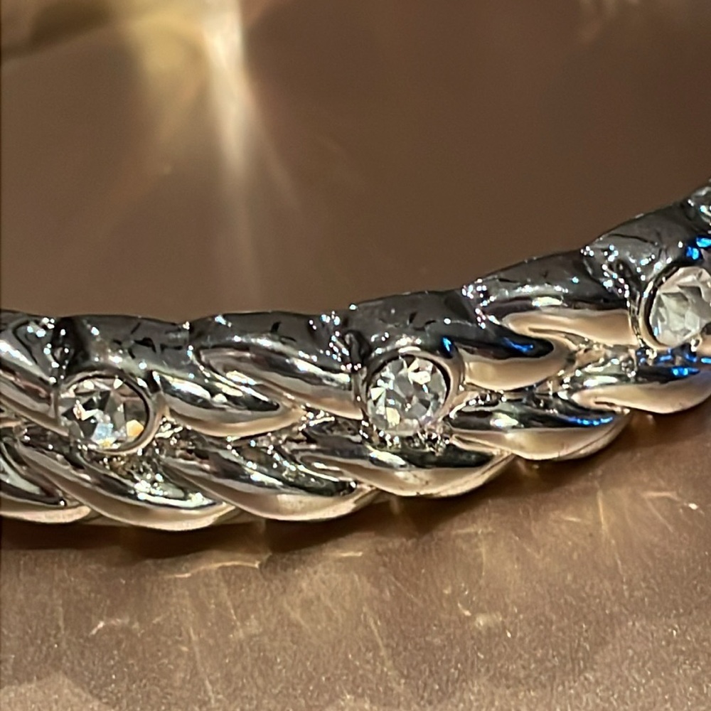 Austrian Crystal Rope Style Bangle Silver Bracelet 7-8”